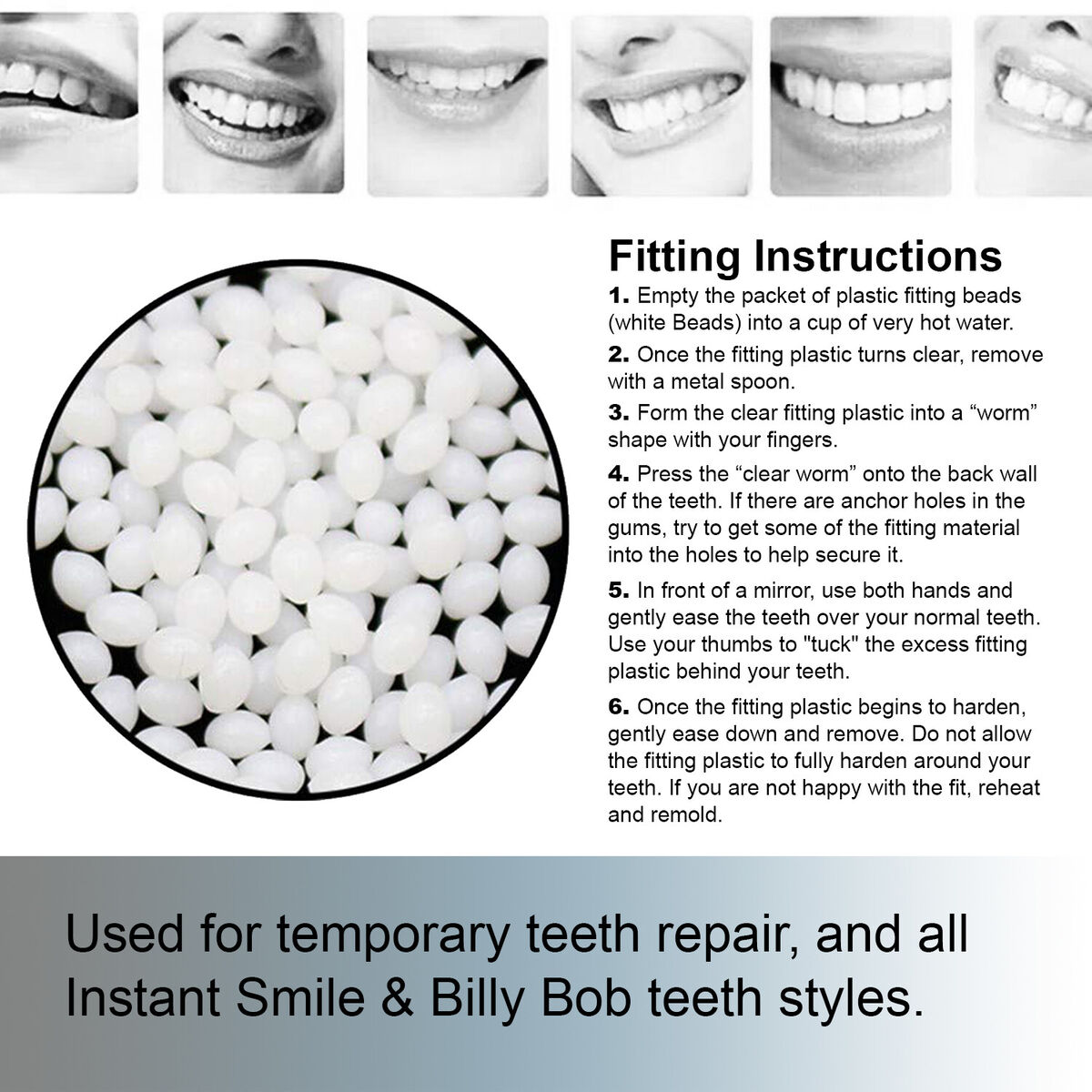 Instant Smile Teeth 3 Pack Thermal Fitting Beads Temporary Tooth