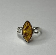 Genuine Baltic Amber Stone Ring with Sterling Silver.Cognac Amber Stone Ring.