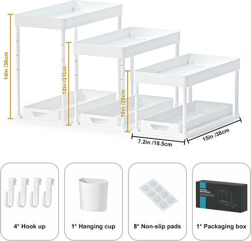 2 Pack Adjustable Height under Sink Organizers and Storage, 2Tier Bathroom Organ - Picture 3 of 12