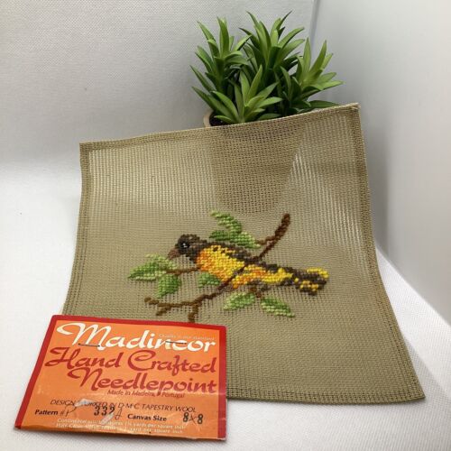 Madincor Needlepoint Bird Preworked Wool Center Canvas 8x8 in Vintage