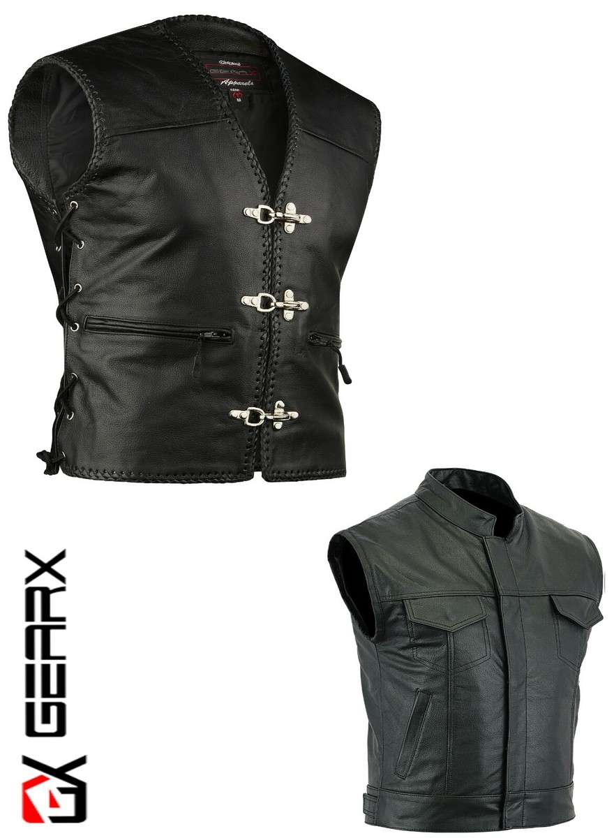 トップス Used Leather Vest Mens Leather Motorcycle leather Vest Vintage Retro Fashion