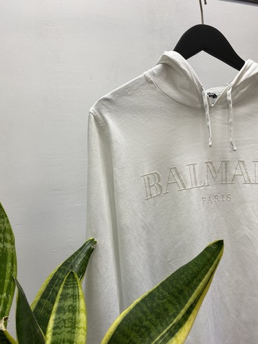 Balmain Paris Long Sleeve T-Shirt With Hood Size M White Men - Picture 4 of 22