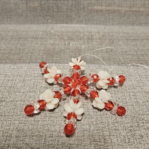 Set of 7 Vintage Handmade Bead Christmas Ornaments Amgel Candy Canes Wreath - Picture 9 of 13