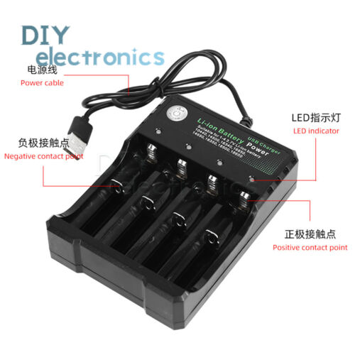 Caricabatterie 1/4 slot ricarica intelligente per batteria ricaricabile agli ioni di litio 18650 USB US - Foto 2 di 11