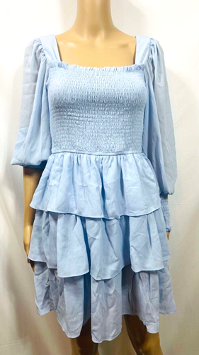 Women's Square Neck Ruffle Dress Long Sleeve Floral Print Tiered Tie Back Sz S - Picture 5 of 9