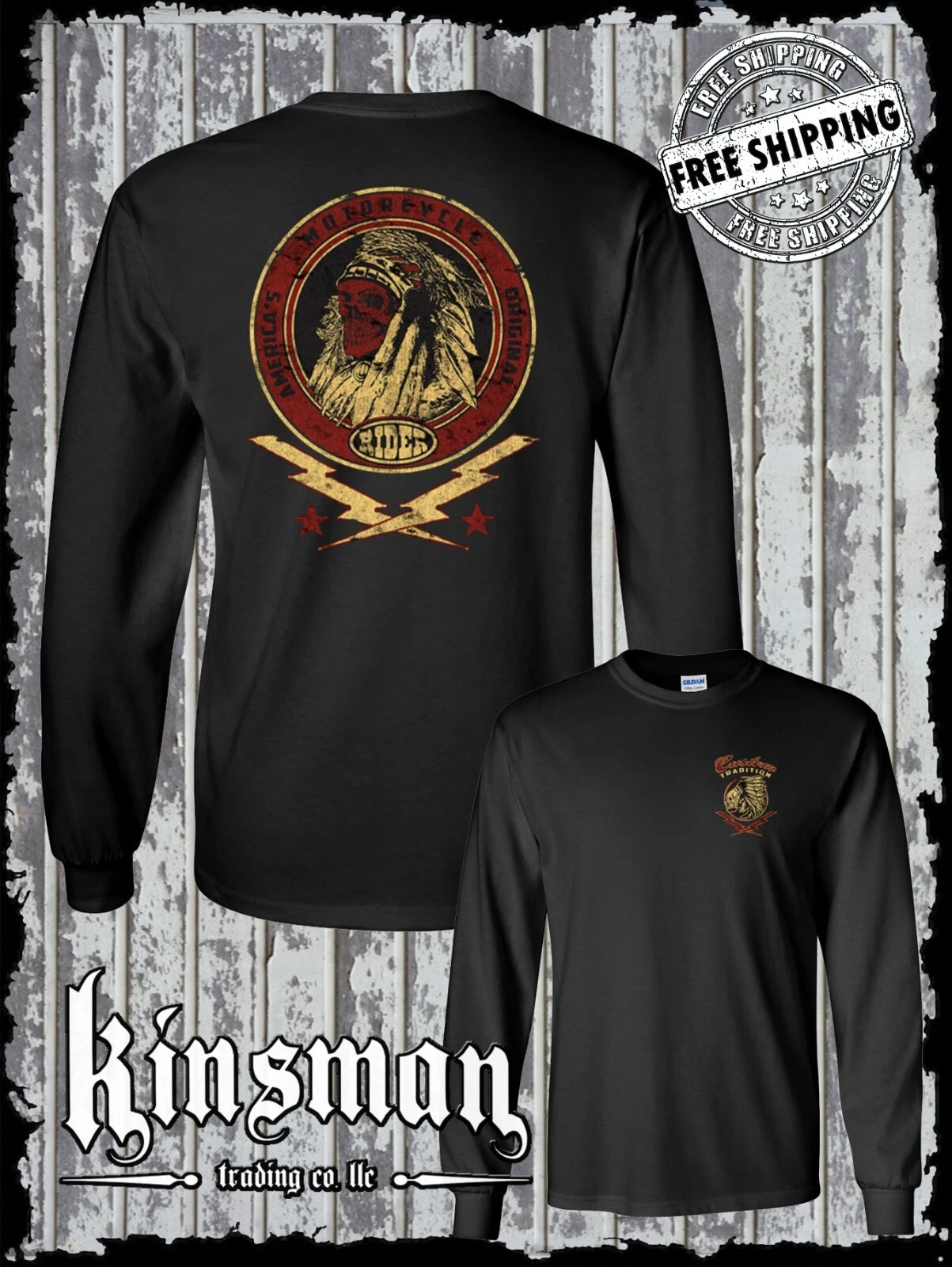 Custom Tradition Motorcycle Biker 2-Sided Long Sleeve T-Shirt Indian Skull
Opens in a new window or 