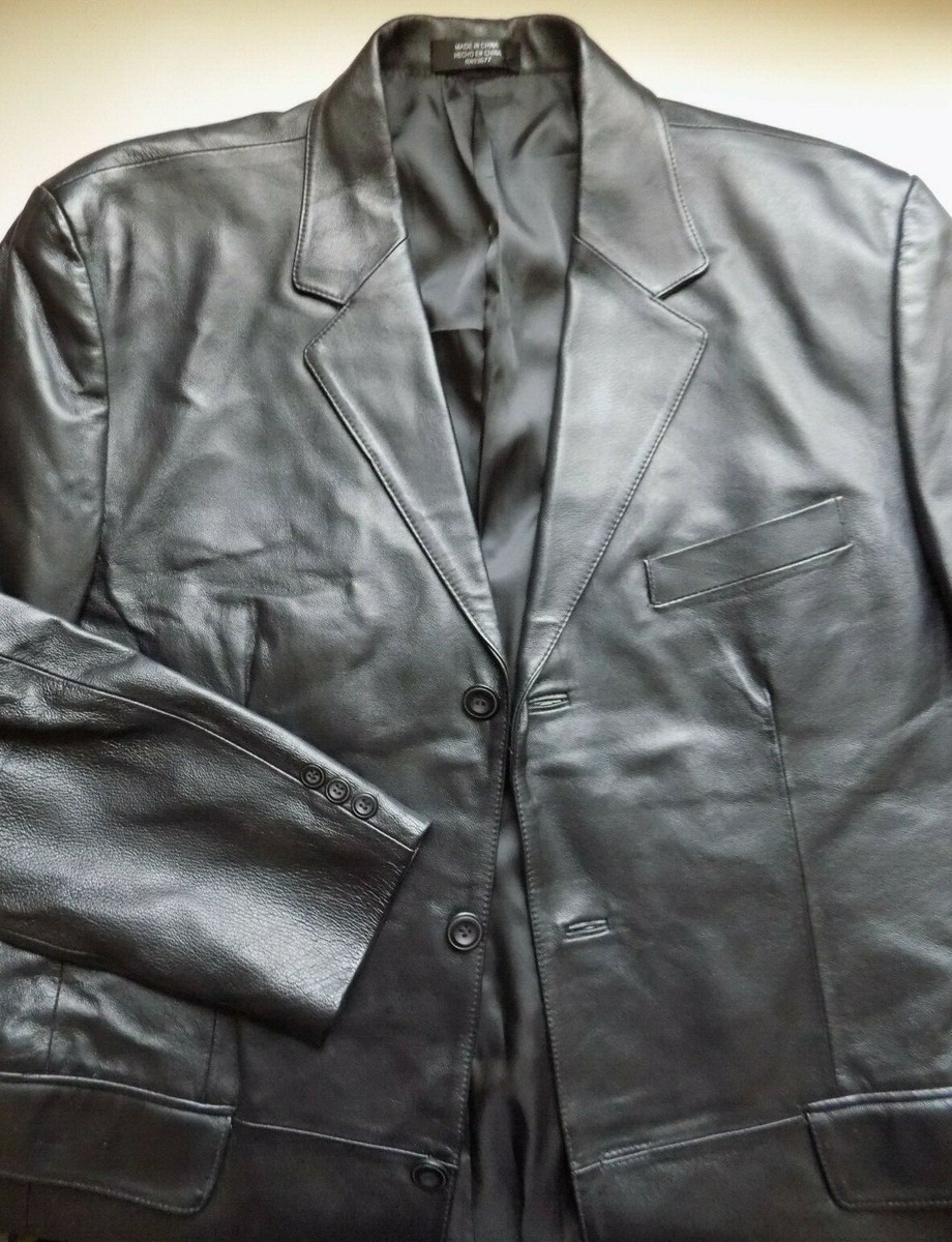 NEW J FERRAR Mens Leather Jacket Blazer Style 3 BTN Solid BLACK