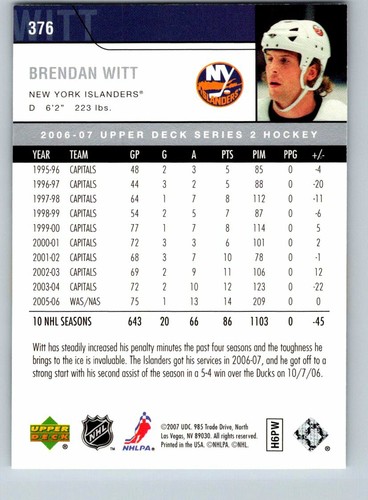 2006-07 Upper Deck 06 UD NHL Hockey Cards (201 - 450) - U-Pick From List - Photo 97 sur 125