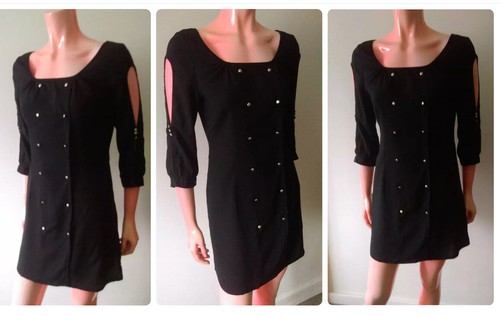 STRIKING Womens Scoop Round Neck Black Dress Size 10 NWOT - Picture 2 of 4