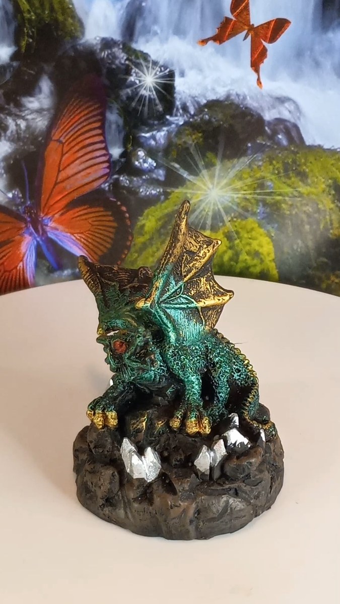 Medieval Green Mini Dragon Figurine Sitting on Crystal Rock | eBay
