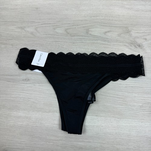Calvin Klein Lace Trim Thong Panties Womens Medium Black 3 Pack QD3965 001