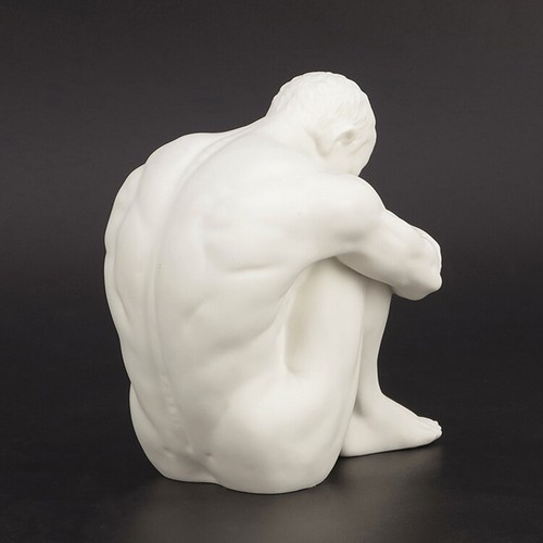 Modern Art Sculpture Handmade White Ceramics Naked Man Hands Clasp Legs Statue - Picture 4 of 8