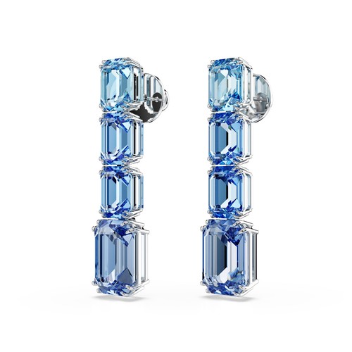 Swarovski Millenia Drop Earrings Octagon Cut Color Gradient Blue Rhodium Plated - Picture 3 of 5