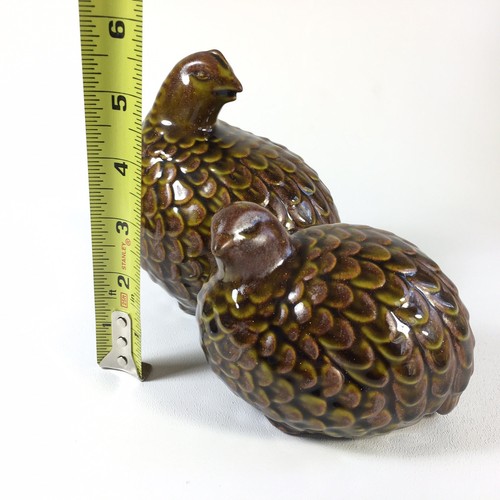 Schönes Paar Keramik Wachteln Vintage Vogel Figuren Metallic Gold Brauntöne - Bild 7 von 10