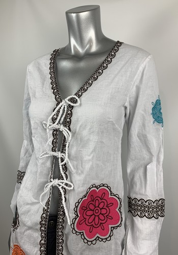 Mud Pie Bag lady White Embroidered beach cover up ladies Medium Long Sleeve - Picture 4 of 6