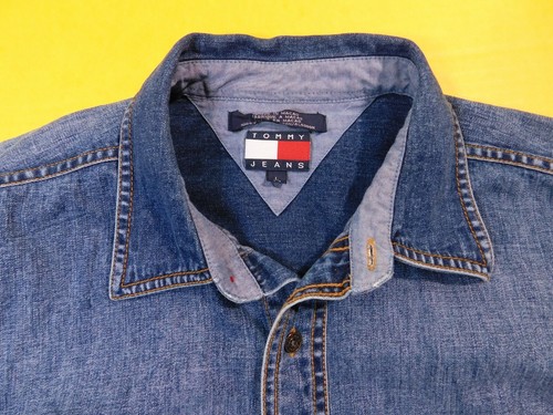 Tommy Hilfiger Denim Shirt Men's Large Long Sleeve Metal Button Down - Picture 3 of 10