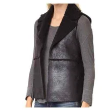 JACK BY BB DAKOTA | BLACK METALLIC CONTRAST TWO TONE SHERPA VEST WOMEN'S SIZE XS