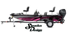 Pink Grey Tech retro Style Black Vinyl Graphic Decal Kit Fish Boat Wrap Fishing