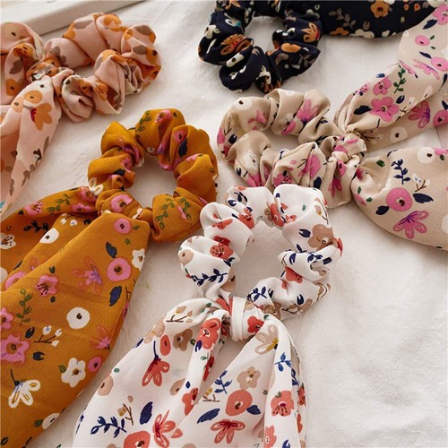Floral Hair Accessories Set 5 Chiffon Scrunchies Bow Headbands Ties - Picture 3 of 7