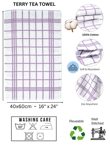 Tea / Kitchen | Terry Towel | Check Design | 100% Cotton | Made in Turkey - Picture 3 of 16