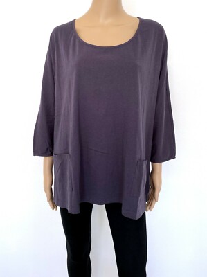 POETRY LONDON Plus Size UK 22 US 20 2XL XL Cotton Linen Purple Pockets Basic Top