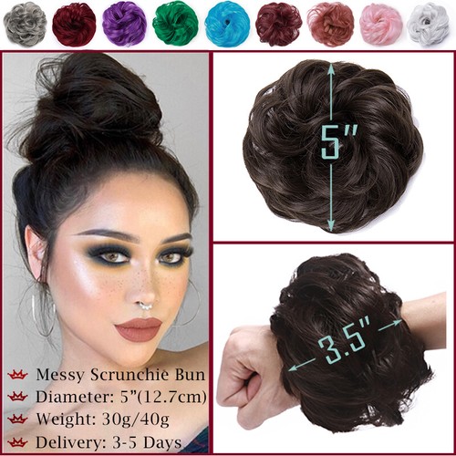 Curly Messy Bun Hair Piece Scrunchie Updo Cover Hair Extensions Thick Hairpiece - Picture 8 of 36