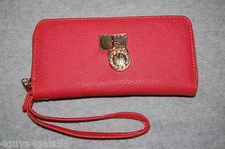 WRISTLET WALLET 7.5x4" Purse SALMON CORAL Zip Close 8 CARD SLOTS Coin Pocket
