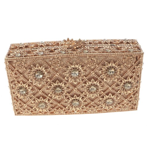 Gold Tone Metal Crystal Rhinestone Clutch Evening Bag HB6226-BRW
