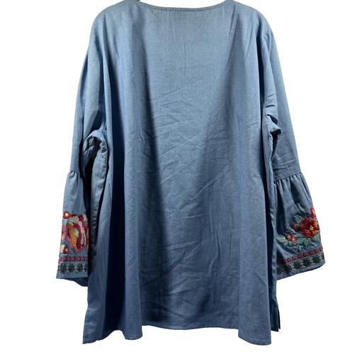 Angel Heart Boutique Womens Embroidered Tunic Top Size 2X Blue Embroidered Boho - Picture 4 of 9