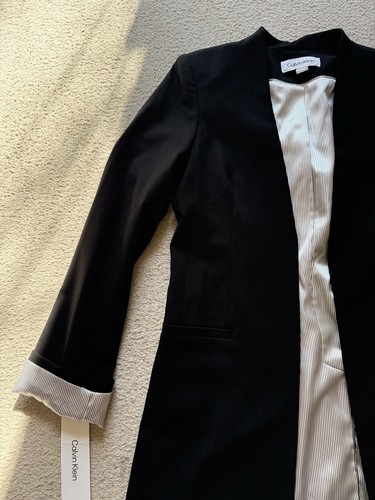 Calvin Klein Women's Roll Up Sleeve Open Front Blazer Jacket Coat Lined Black 4 - Picture 14 of 23