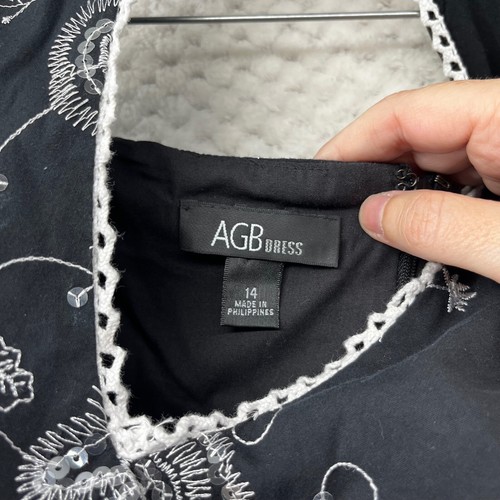 AGB Dress Fit & Flare Pinup Black Floral Embroidered Sequin Halter Party Size 14 - Picture 4 of 10