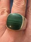 VINTAGE CHUNKY HEAVY MEXICO 925 STERLING SILVER MALACHITE SIGNET  RING