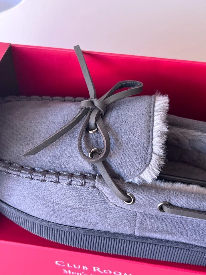Zapatillas de mocasín de gamuza sintética gris Club Room para hombre con forro de piel sintética S 6-7 Foto 4 de 4