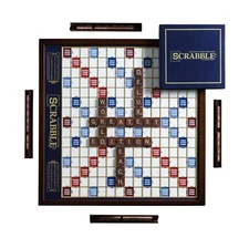 Scrabble Deluxe Edition with Rotating Wooden Game Board