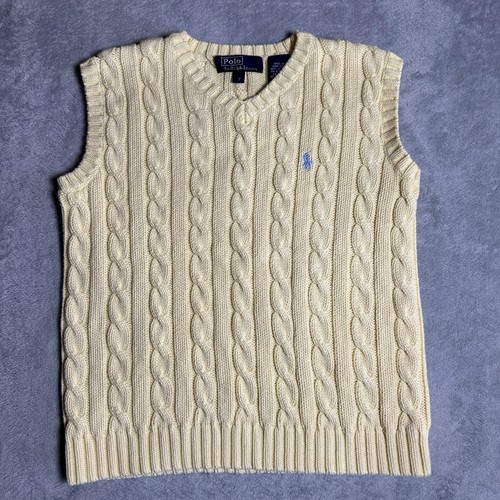 Polo Ralph Lauren Vest Boys Size 7 V-Neck Cable Knit Yellow
