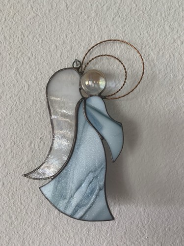 3 Vintage Stained Glass Angels Suncatcher Window Hanging Blues Pink - Picture 10 of 10