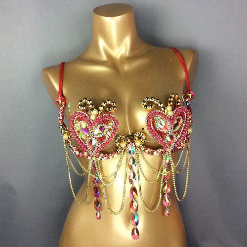 Sparkly Carnival Bra Crystal Belly Dancing Wire Bra Belly Queen Dance Wear - Picture 12 of 16