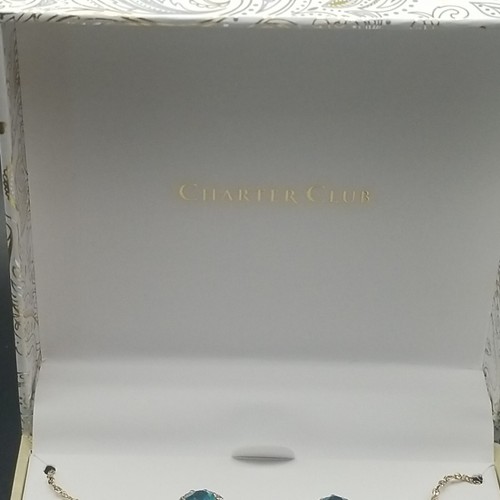 CHARTER CLUB PENDIENTES DE CRISTAL AZUL TONO DORADO, JUEGO DE COLLAR COLGANTE - NUEVO EN CAJA - JLY21 - Imagen 6 de 8