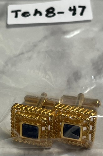 Vintage Gold Tone Blue Stone Cufflinks TEH8-47 - Picture 5 of 5