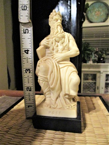Michelangelo Horned Moses on Marble Base 6 1/4" Inches Tall Italy - Picture 6 of 12