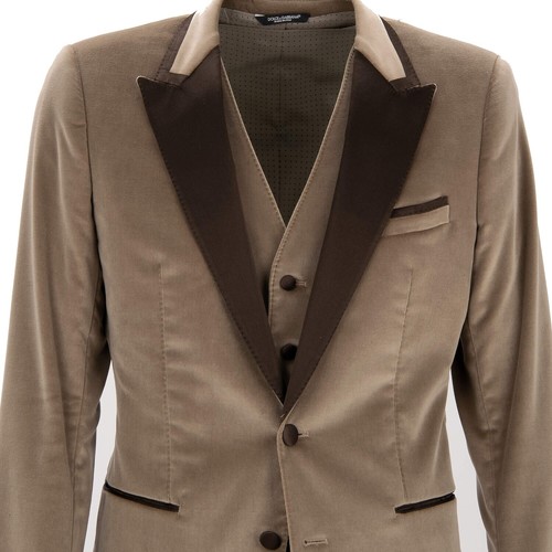 DOLCE & GABBANA Velvet Silk Blazer Tuxedo Jacket Vest Beige Brown 48 38 M 12394 - Picture 3 of 7