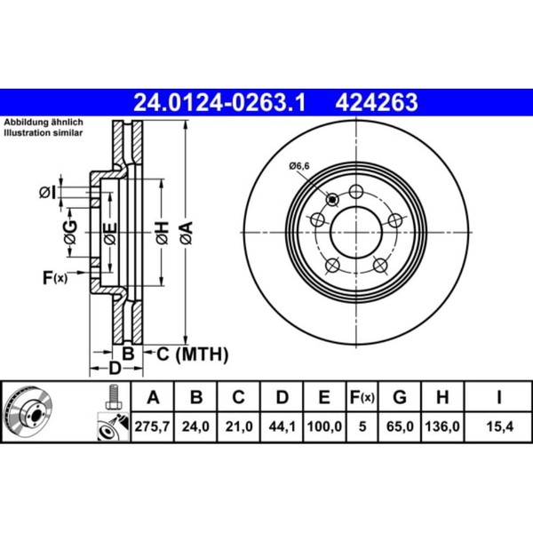 Bremsscheibe Ate 24.0124-0263.1 (2 Stk.) FüR Seat Vw Audi Skoda Ibiza V Polo Vi-image