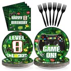 96 Pcs Video Game Party Decorations  Disposable Plates for 8th Birthday