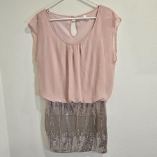 VTG Y2k AUW M Dress Pink Silver Sequin Skirt Sleaze 90s/00s Clubwear Fashion