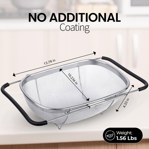 Stainless Steel Over the Sink Colander Strainer 14x9.5 In with Expandable Han... - Picture 6 of 7