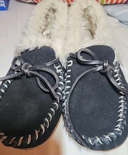 J Crew Women's Black Suede Faux Shearling Moccasin Sz 8