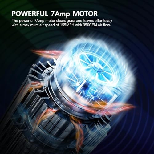  Electric Leaf Blower, Corded 7 Amp, 155MPH Air Speed, Lightweight & Handheld 