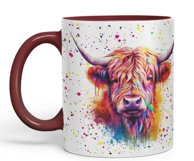 VIXAR Highland Cow Scottish Farm Animals Watercolour Art Coloured 330 ml Mug Cup