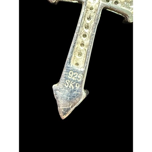 Sterling Silver Cross Pendant Necklace 1/10 CTTW Diamond 18" Chain 925 Crucifix - Picture 7 of 9