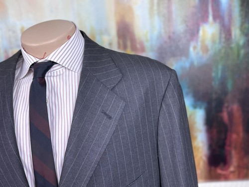 Kiton Blazer Uomo Grigio Gessato Personalizzato Italiano 46R - Foto 4 di 14